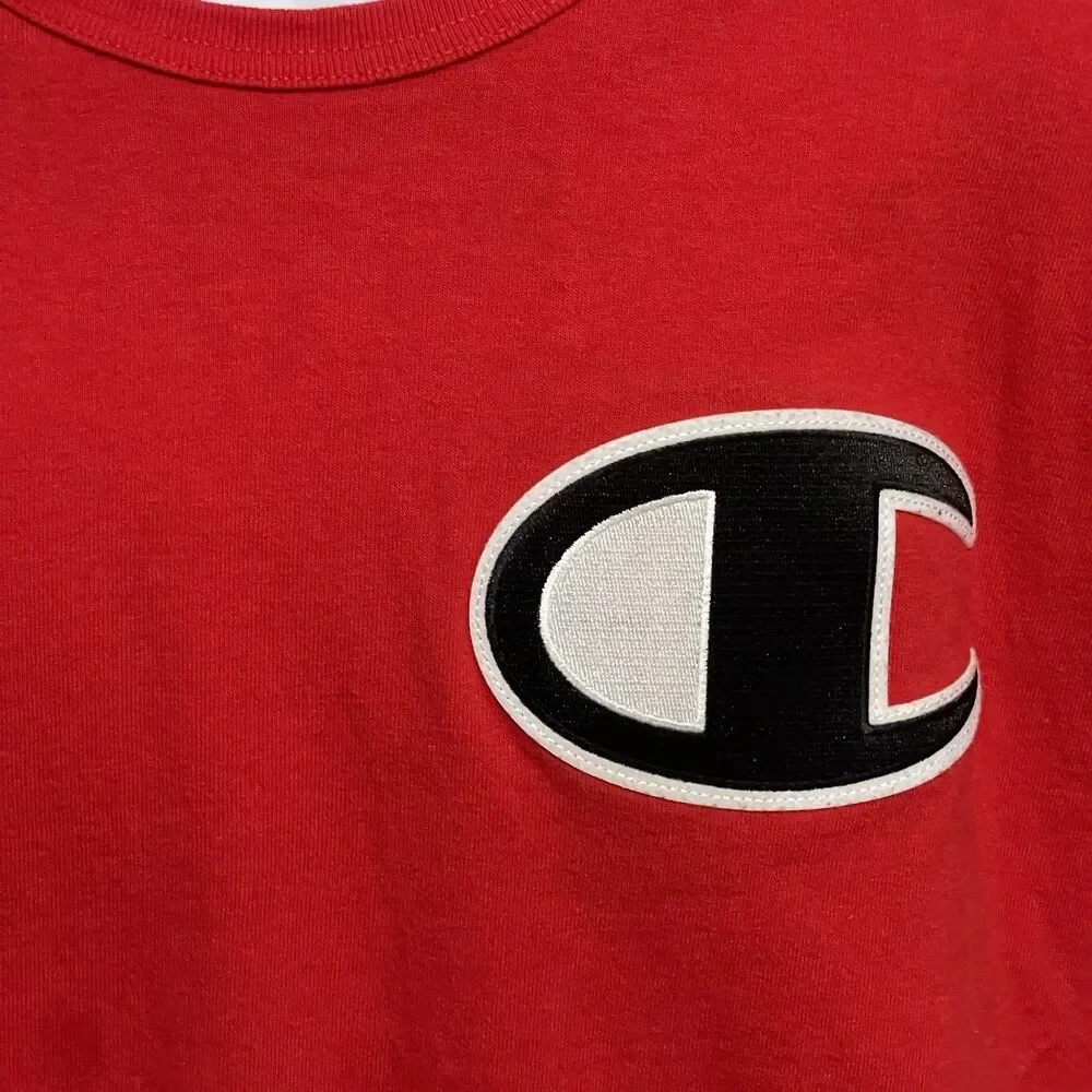 Vintage Champion Brand Big Logo T-shirt Lot Size XL 1X Red Black Cotton Shirt - Picture 5 of 10